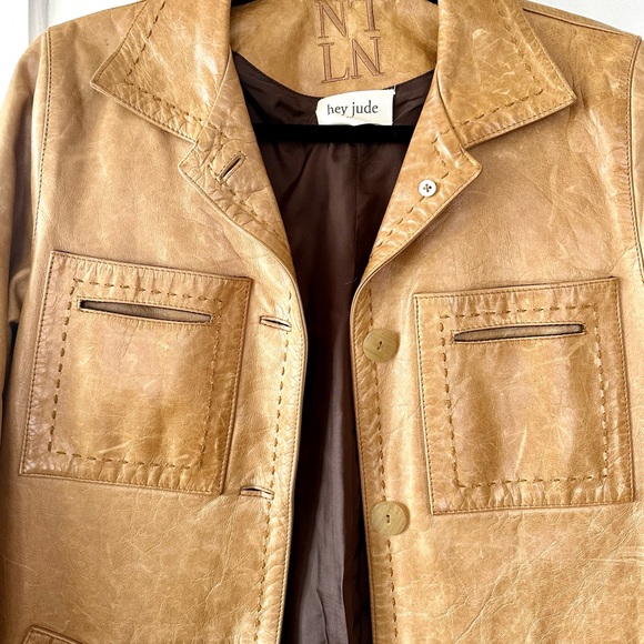 Hey Jude: vintage reworked tan leather jacket Sz small (Excellent Condition) - Picture 5 of 8